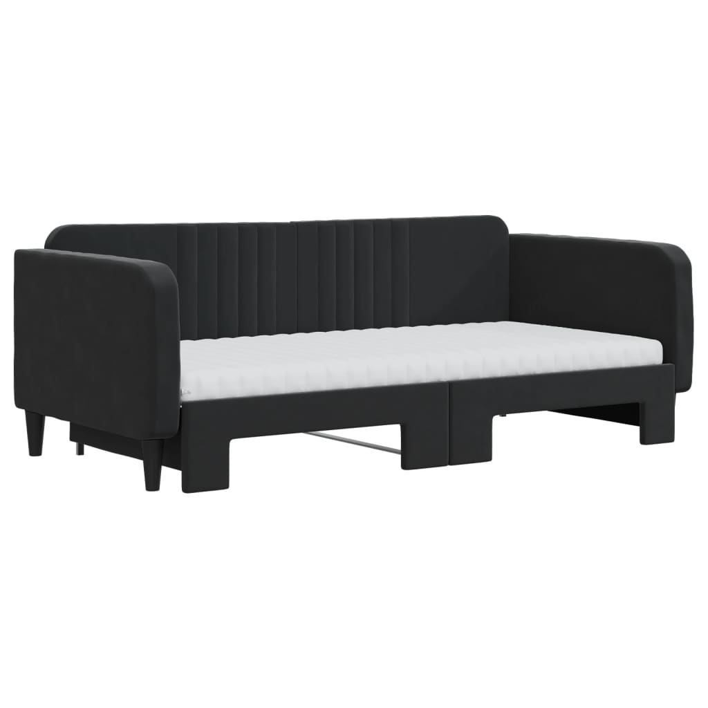 Divano Letto Estraibile con Materassi Nero 90x190 cm Velluto | homemem39