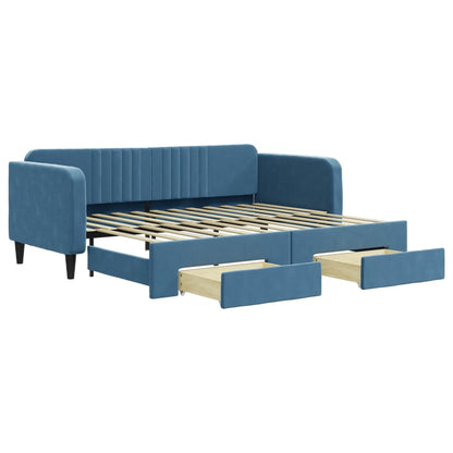 Divano Letto Estraibile con Cassetti Blu 90x200 cm in Velluto - homemem39
