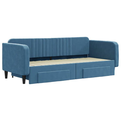 Divano Letto Estraibile con Cassetti Blu 90x200 cm in Velluto - homemem39