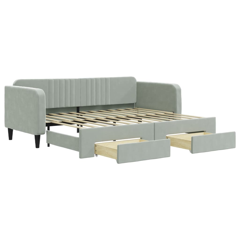 Divano Letto Estraibile Cassetti Grigio Chiaro 90x200cm Velluto - homemem39