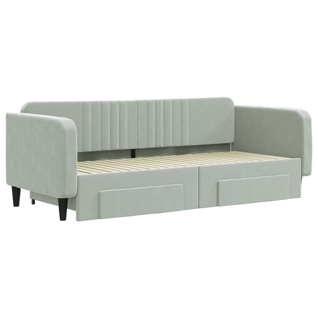 Divano Letto Estraibile Cassetti Grigio Chiaro 90x200cm Velluto - homemem39