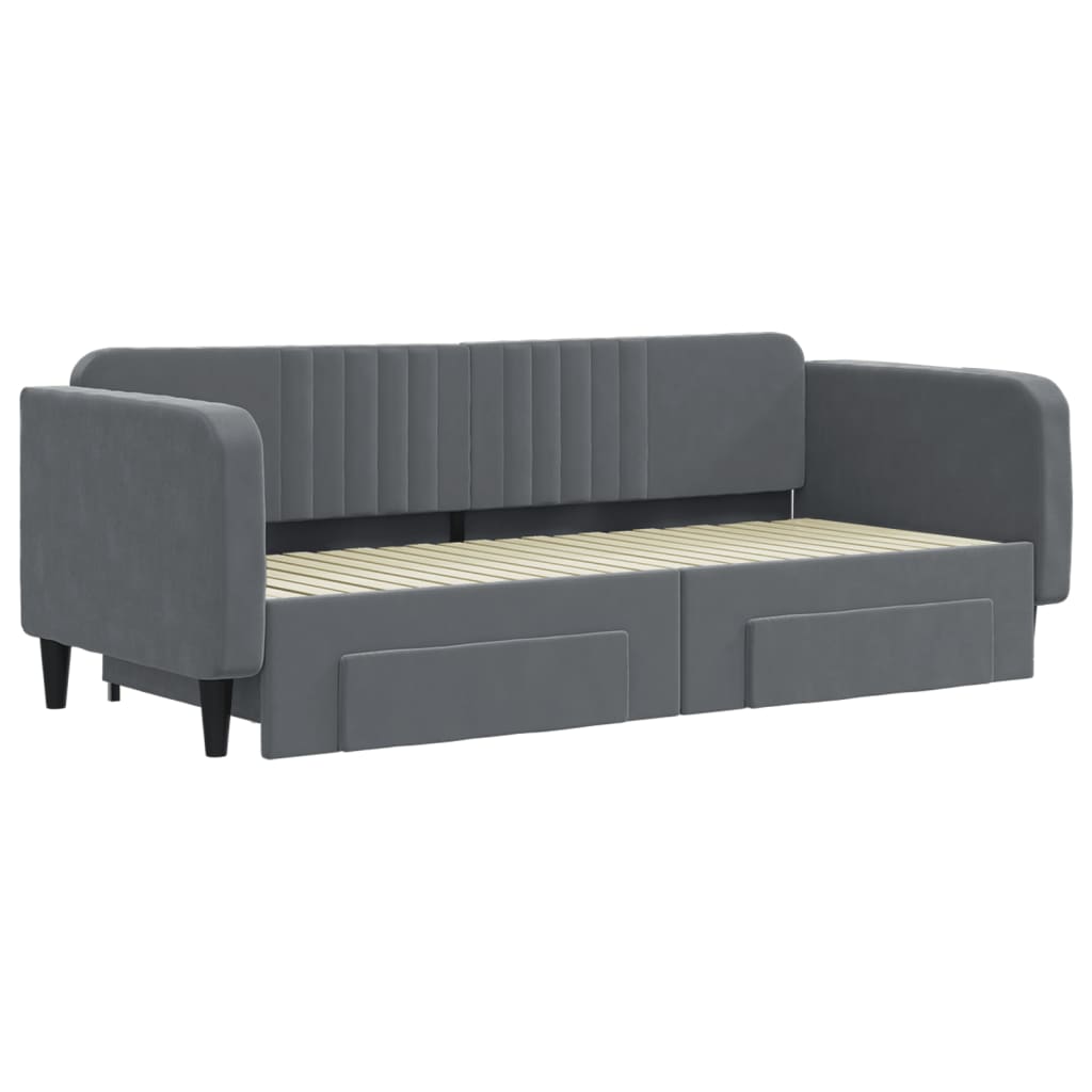 Divano Letto Estraibile Cassetti Grigio Scuro 90x200cm Velluto - homemem39