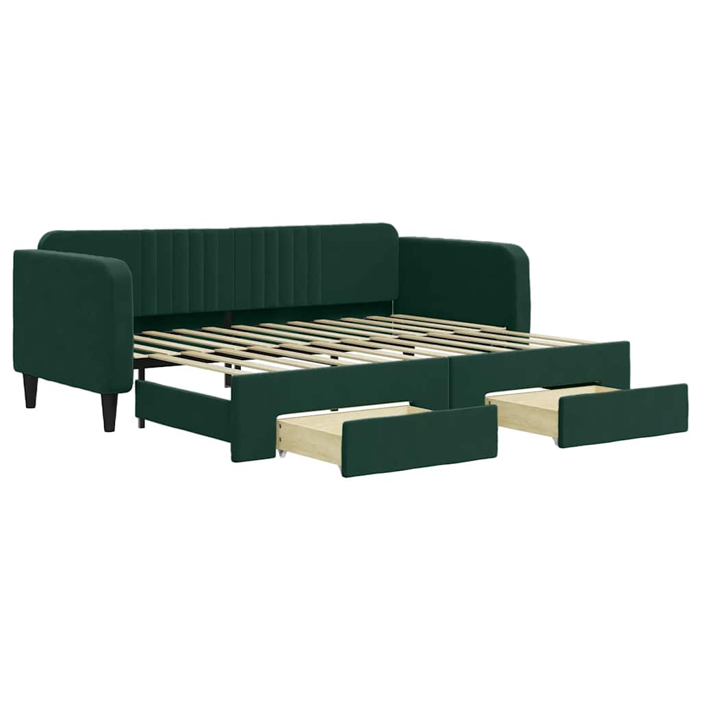 Divano Letto Estraibile Cassetti Verde Scuro 90x200cm Velluto | homemem39