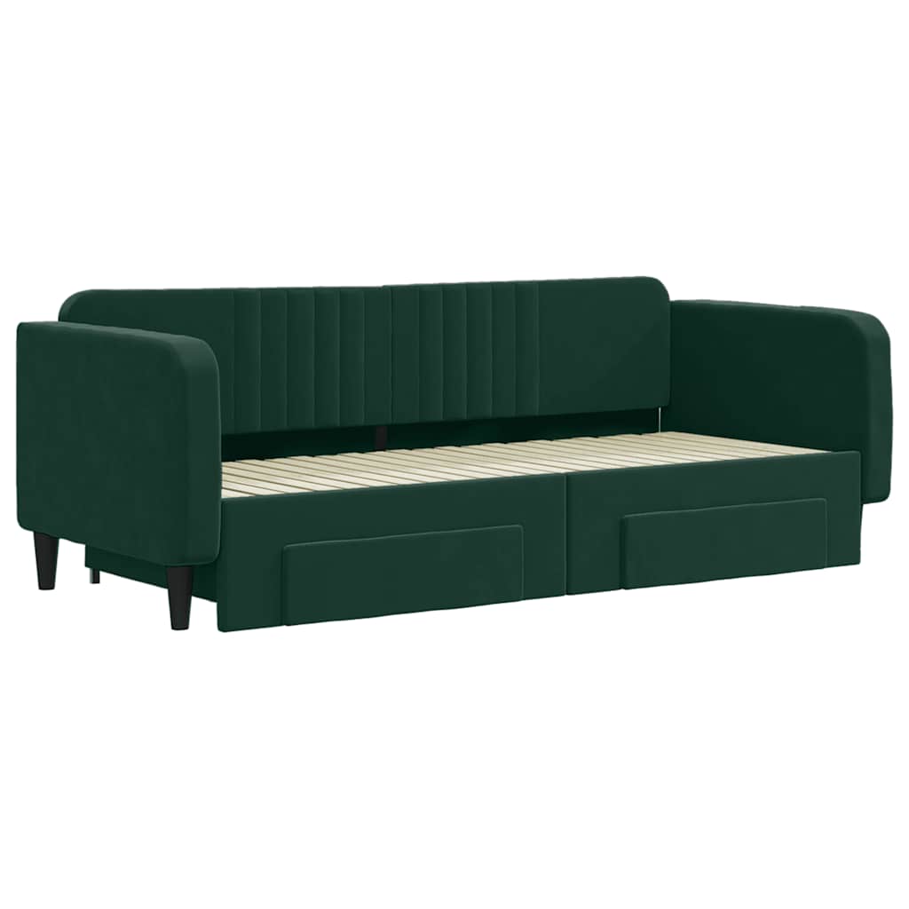 Divano Letto Estraibile Cassetti Verde Scuro 90x200cm Velluto