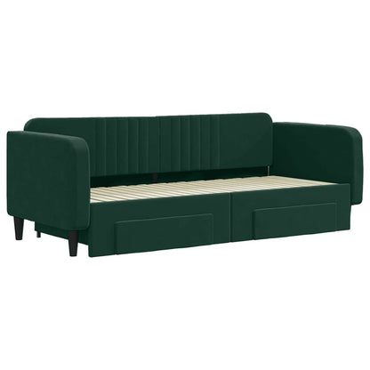 Divano Letto Estraibile Cassetti Verde Scuro 90x200cm Velluto