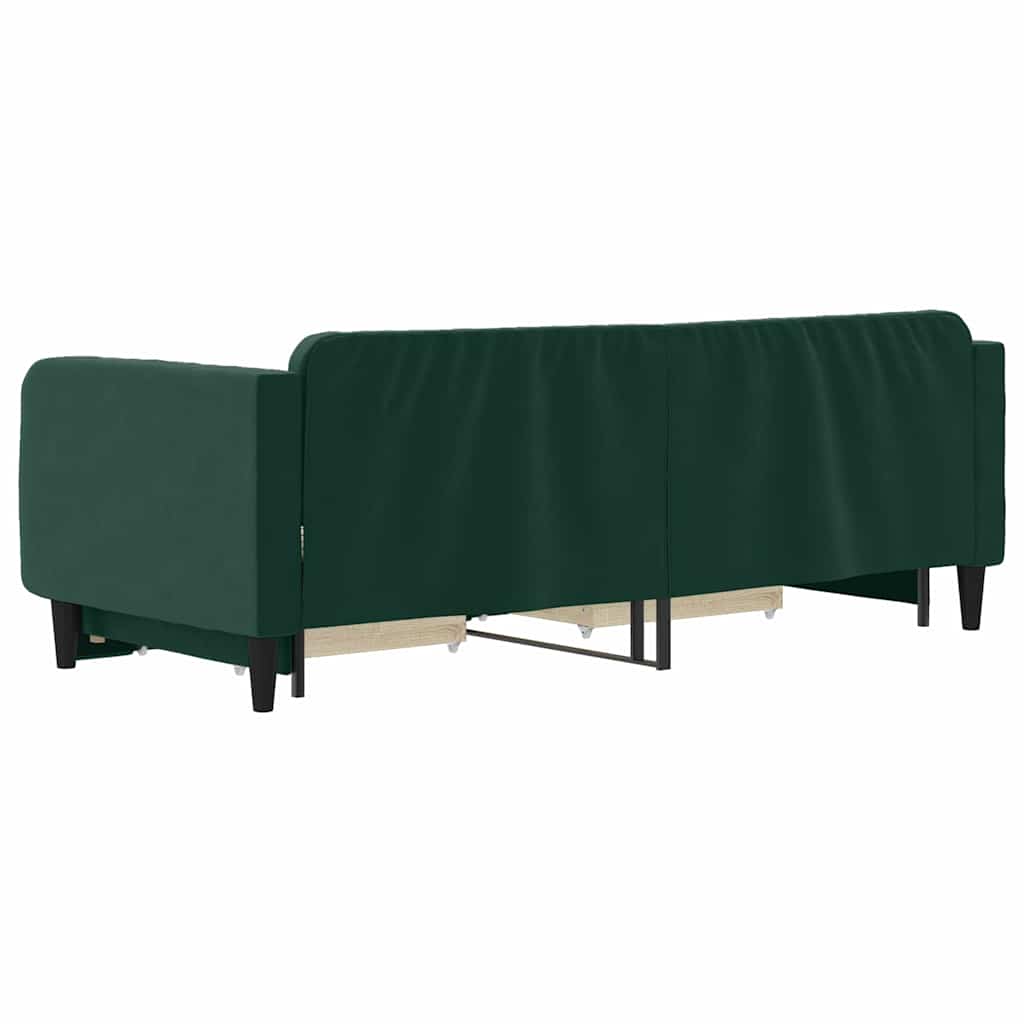 Divano Letto Estraibile Cassetti Verde Scuro 90x200cm Velluto