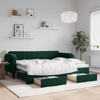 Divano Letto Estraibile Cassetti Verde Scuro 90x200cm Velluto | homemem39