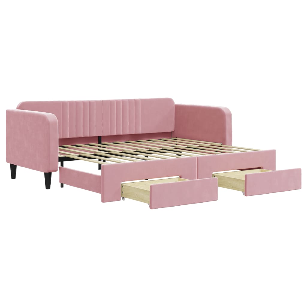 Divano Letto Estraibile con Cassetti Rosa 90x200 cm Velluto - homemem39