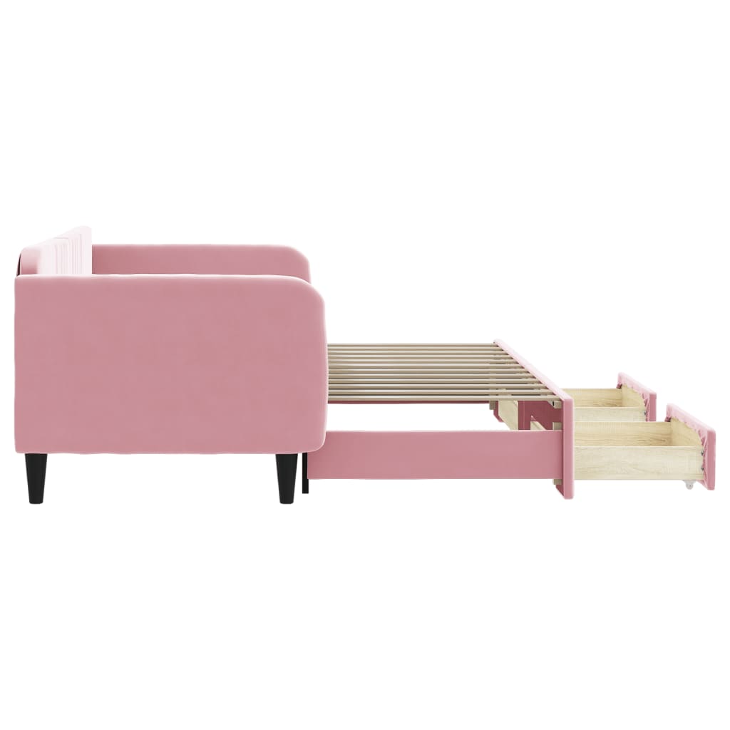 Divano Letto Estraibile con Cassetti Rosa 90x200 cm Velluto