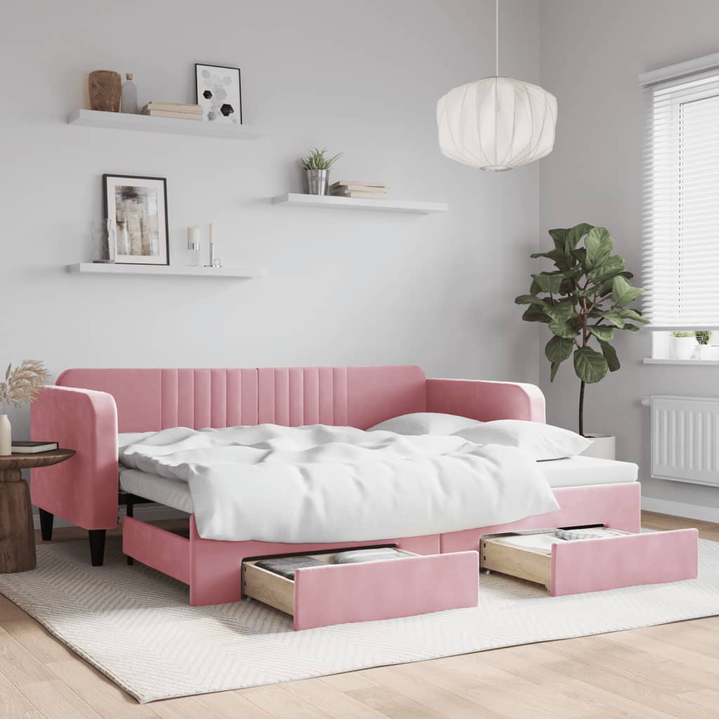 Divano Letto Estraibile con Cassetti Rosa 90x200 cm Velluto - homemem39