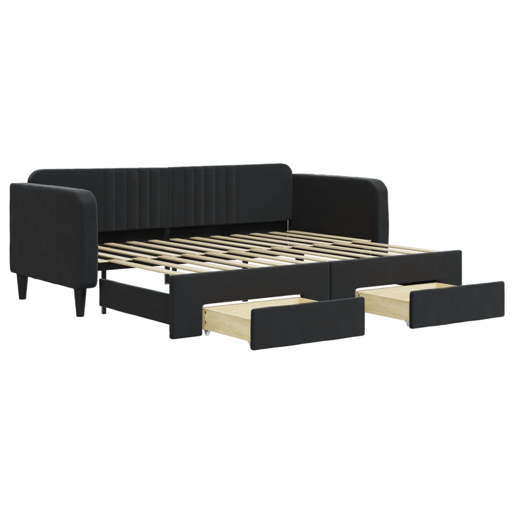 Divano Letto Estraibile con Cassetti Nero 90x200 cm in Velluto - homemem39