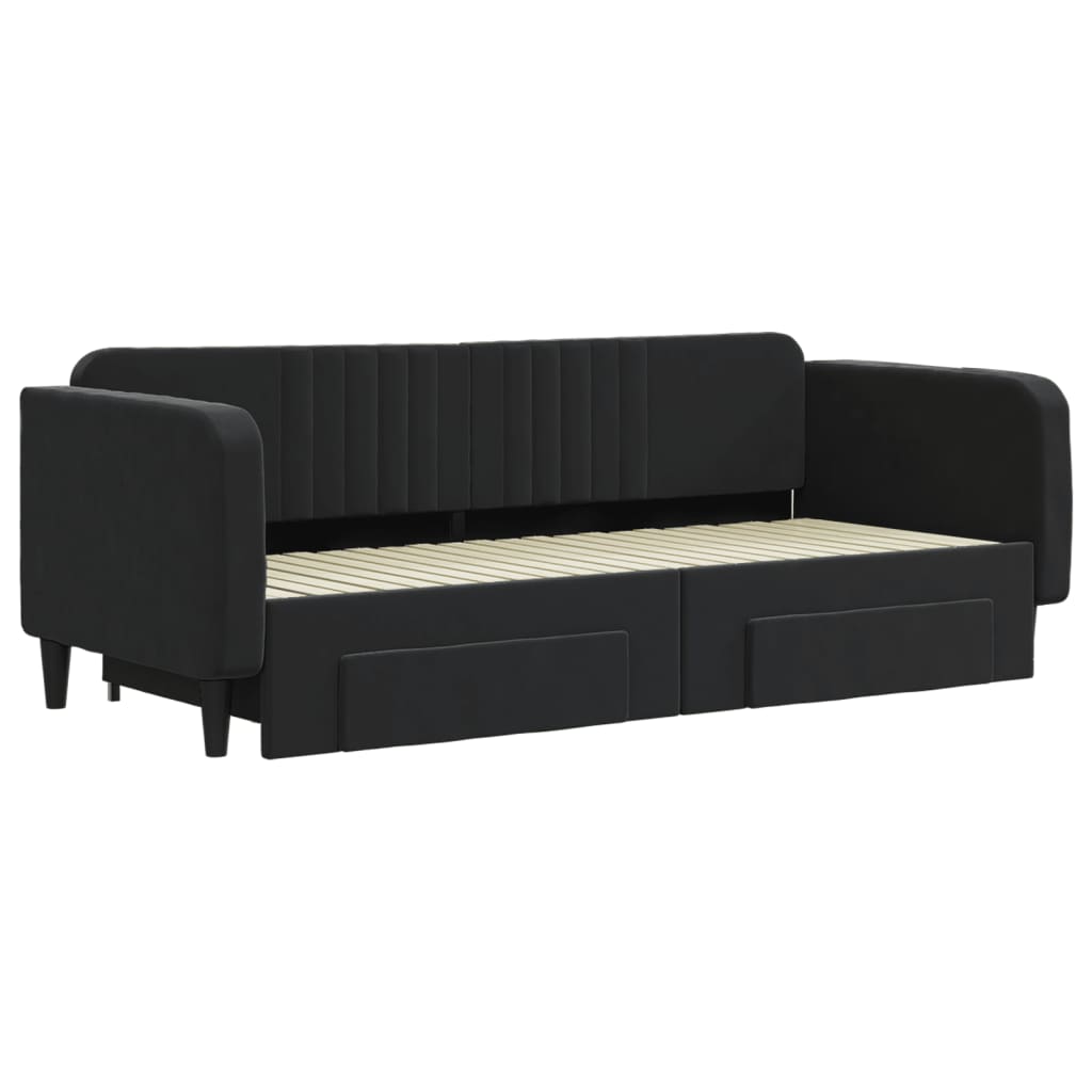 Divano Letto Estraibile con Cassetti Nero 90x200 cm in Velluto - homemem39