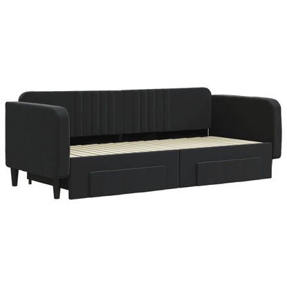 Divano Letto Estraibile con Cassetti Nero 90x200 cm in Velluto - homemem39