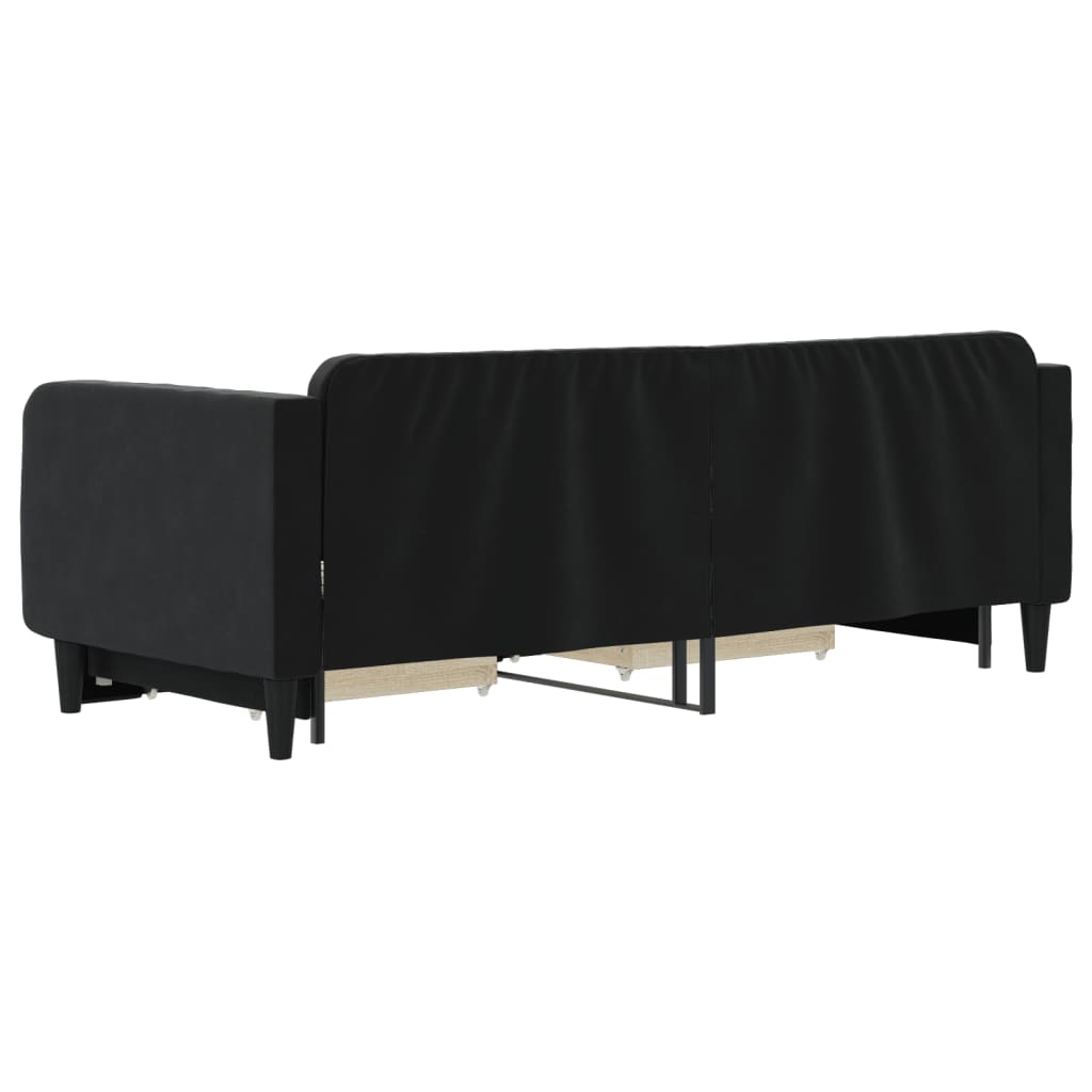 Divano Letto Estraibile con Cassetti Nero 90x200 cm in Velluto