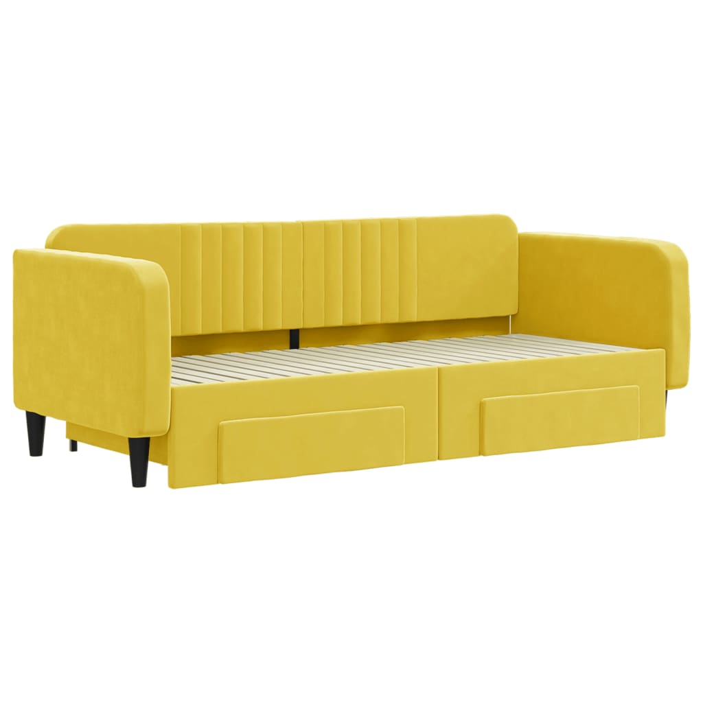 Divano Letto Estraibile con Cassetti Giallo 90x200cm in Velluto - homemem39