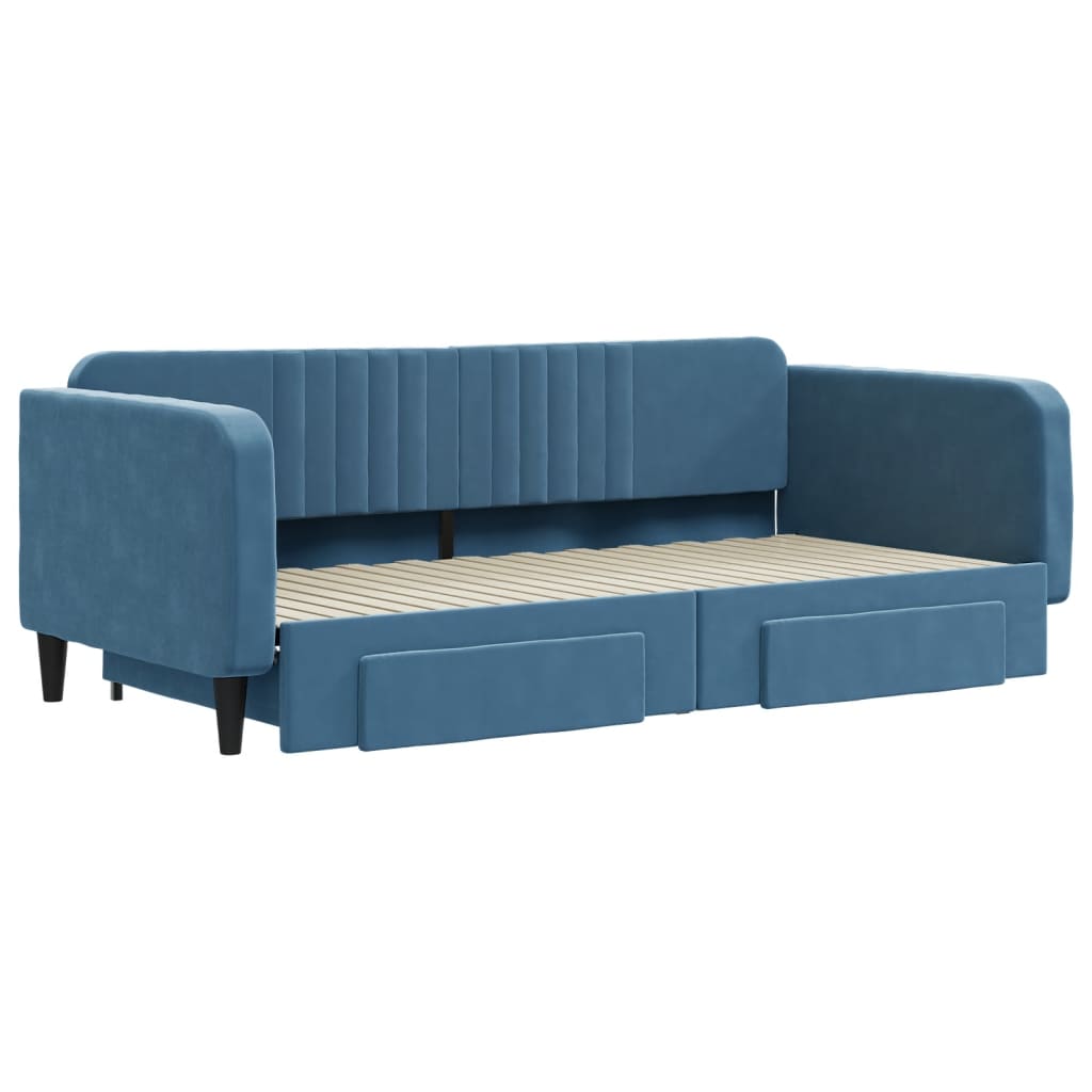 Divano Letto Estraibile con Cassetti Blu 100x200 cm in Velluto - homemem39
