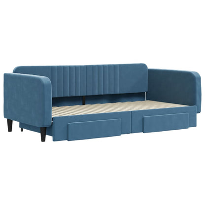 Divano Letto Estraibile con Cassetti Blu 100x200 cm in Velluto - homemem39