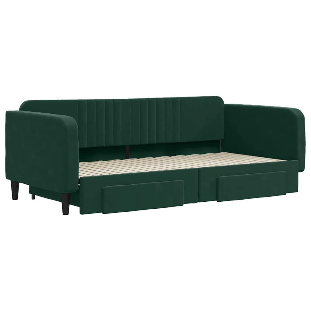Divano Letto Estraibile Cassetti Verde Scuro 100x200cm Velluto | homemem39