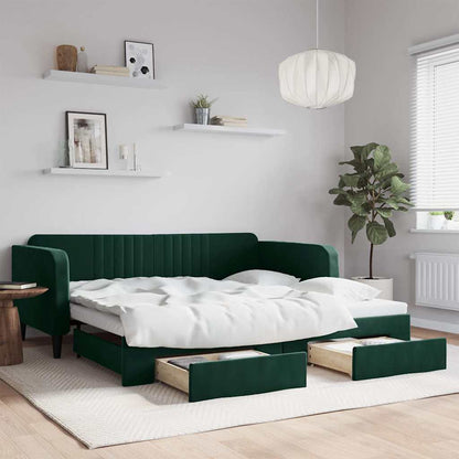 Divano Letto Estraibile Cassetti Verde Scuro 100x200cm Velluto | homemem39
