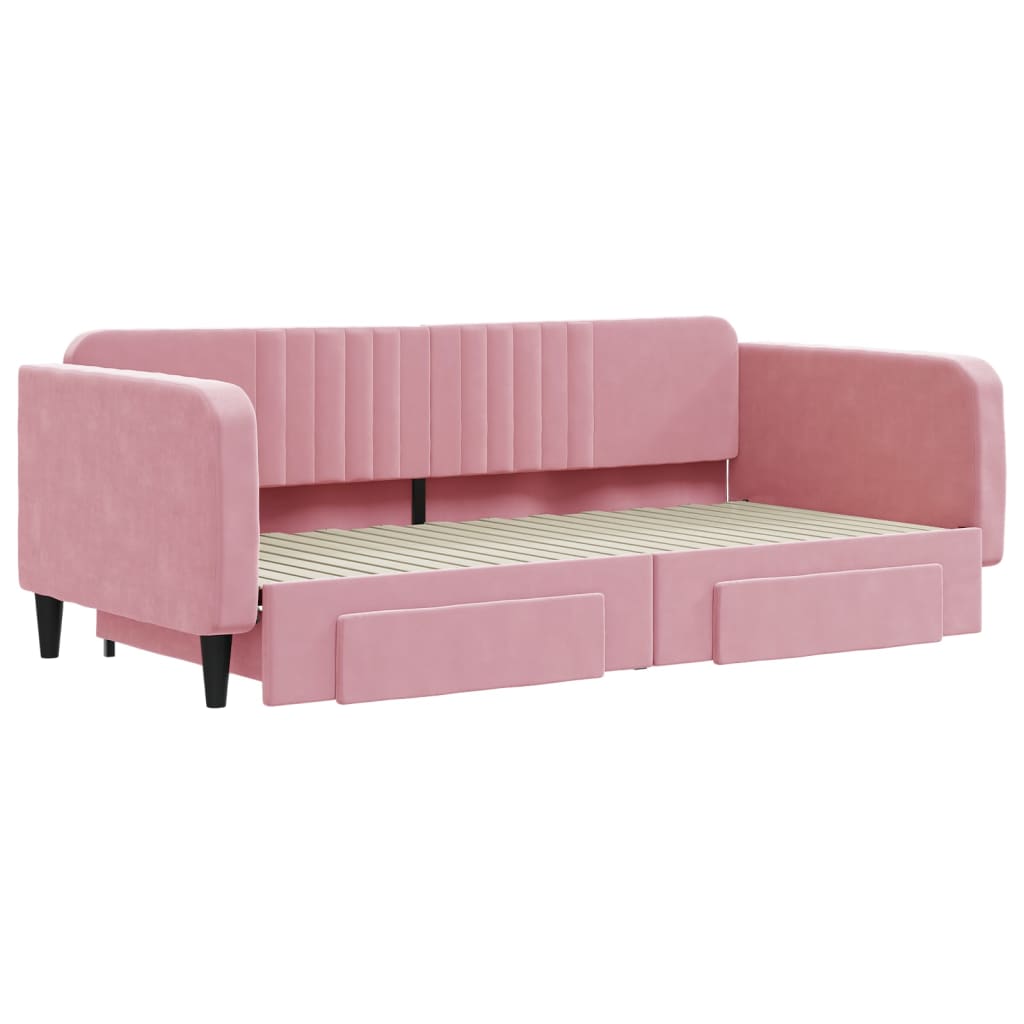 Divano Letto Estraibile con Cassetti Rosa 100x200 cm Velluto