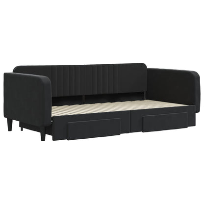 Divano Letto Estraibile con Cassetti Nero 100x200 cm in Velluto - homemem39