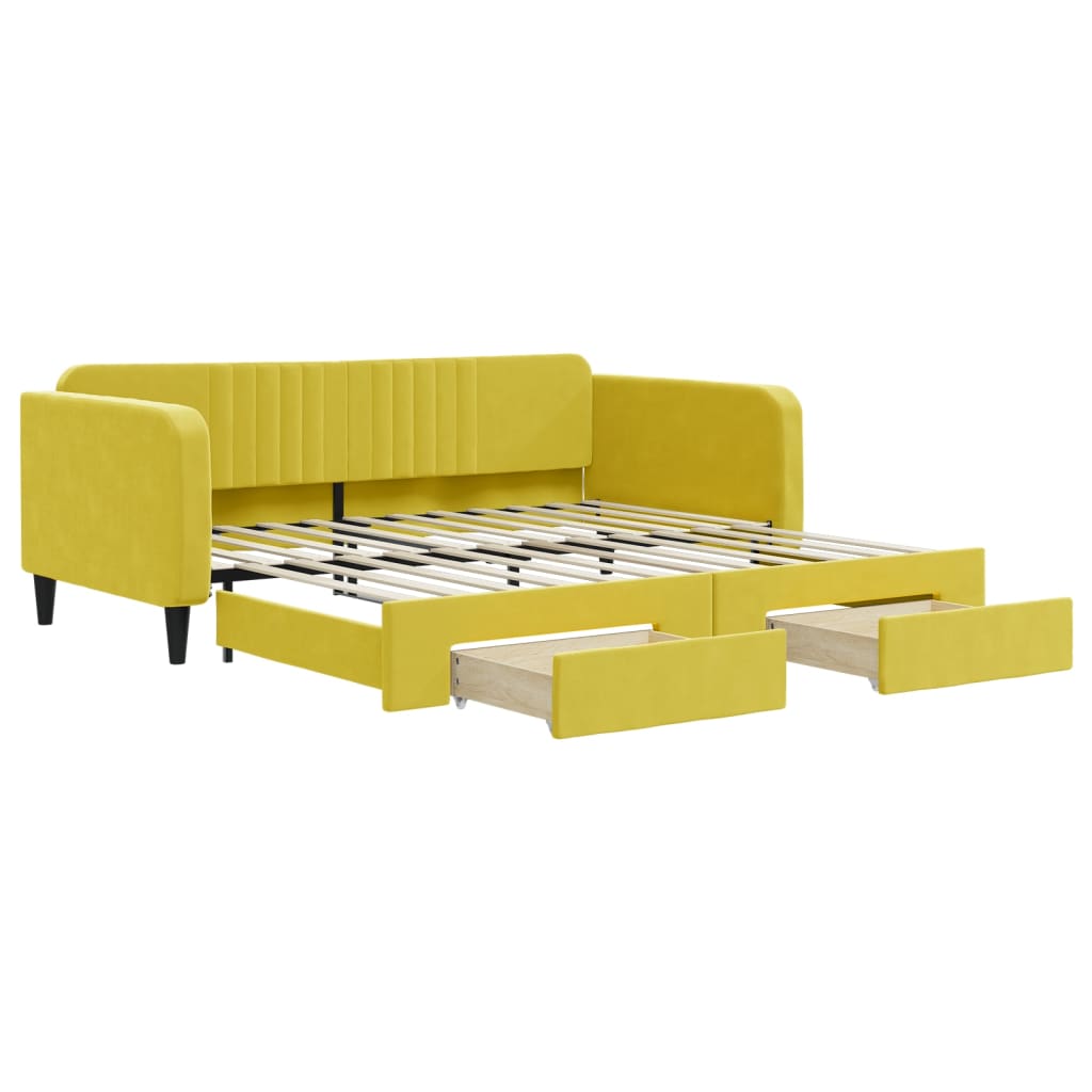 Divano Letto Estraibile con Cassetti Giallo 100x200cm Velluto - homemem39