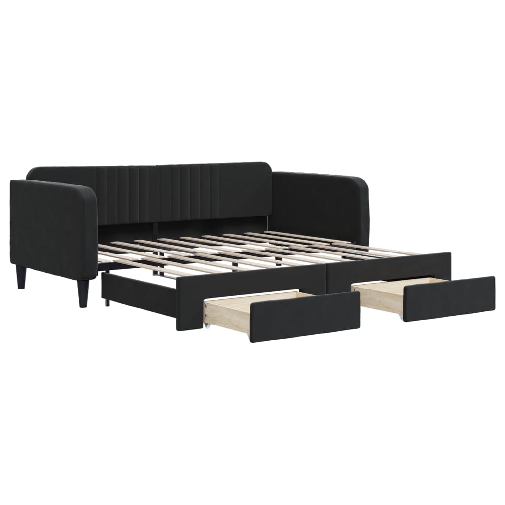Divano Letto Estraibile con Cassetti Nero 90x190 cm in Velluto