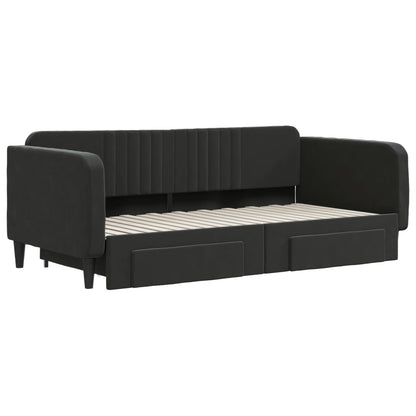 Divano Letto Estraibile con Cassetti Nero 90x190 cm in Velluto - homemem39