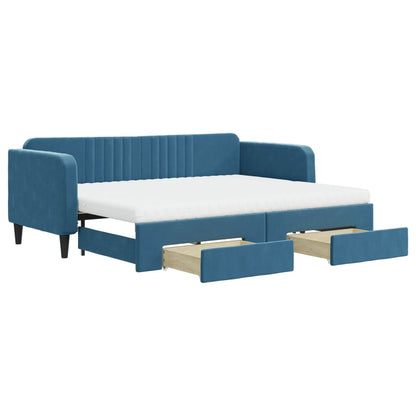 Divano Letto Estraibile con Cassetti Blu 80x200 cm in Velluto