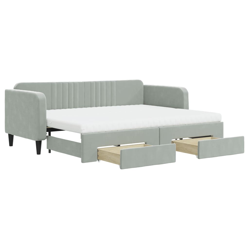 Divano Letto Estraibile Cassetti Grigio Chiaro 80x200cm Velluto - homemem39