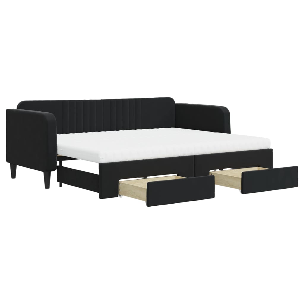 Divano Letto Estraibile con Cassetti Nero 80x200 cm in Velluto | homemem39