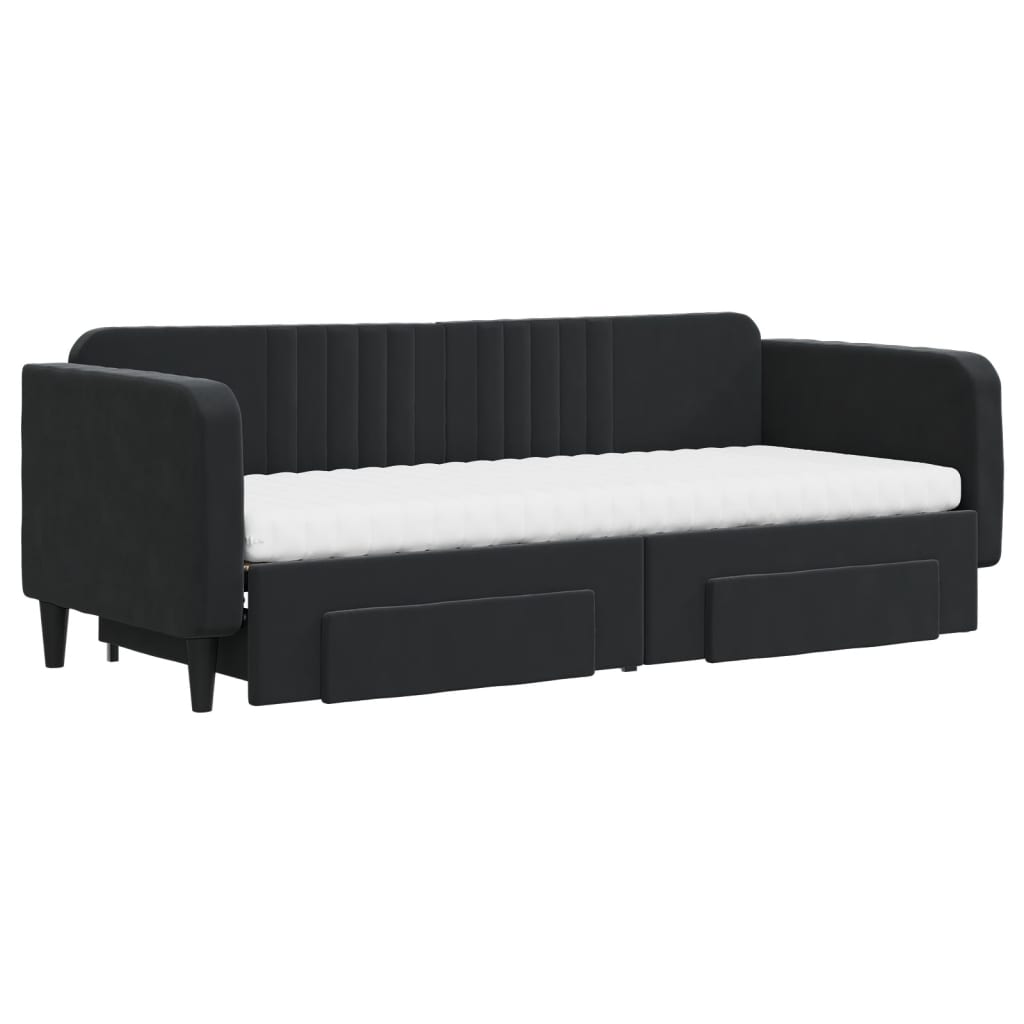 Divano Letto Estraibile con Cassetti Nero 80x200 cm in Velluto | homemem39