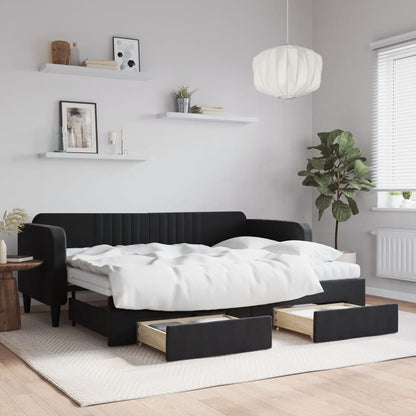 Divano Letto Estraibile con Cassetti Nero 80x200 cm in Velluto | homemem39