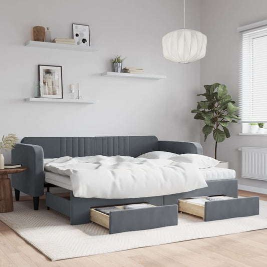 Divano Letto Estraibile Cassetti Grigio Scuro 90x200cm Velluto | homemem39