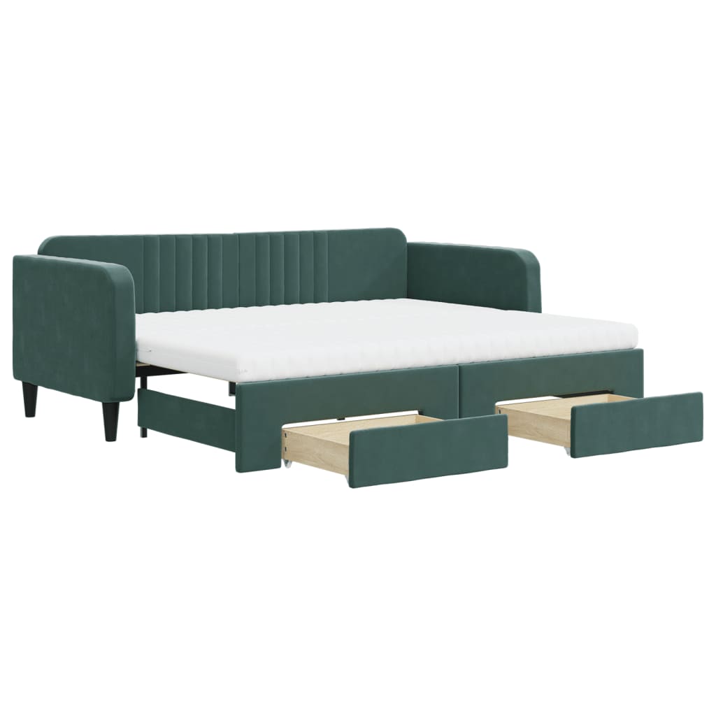 Divano Letto Estraibile Cassetti Verde Scuro 90x200cm Velluto