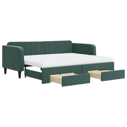 Divano Letto Estraibile Cassetti Verde Scuro 90x200cm Velluto