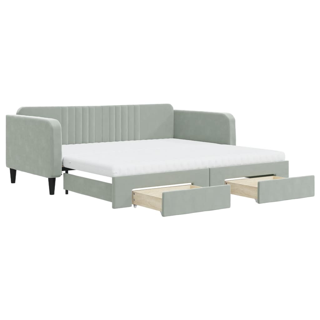 Divano Letto Estraibile Cassetti Grigio Chiaro 100x200 Velluto - homemem39