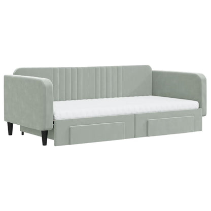 Divano Letto Estraibile Cassetti Grigio Chiaro 100x200 Velluto - homemem39