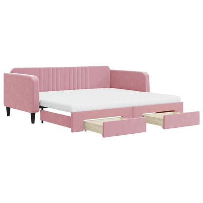 Divano Letto Estraibile con Cassetti Rosa 100x200 cm Velluto