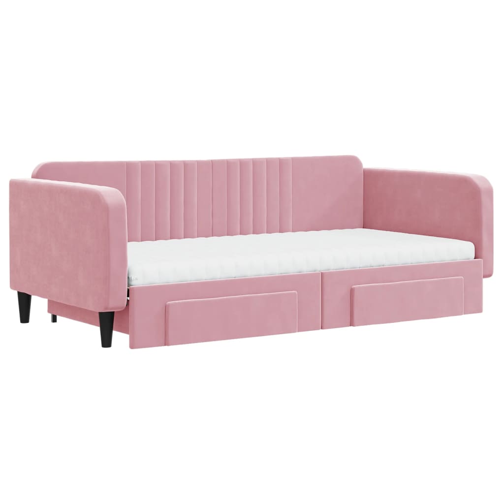 Divano Letto Estraibile con Cassetti Rosa 100x200 cm Velluto