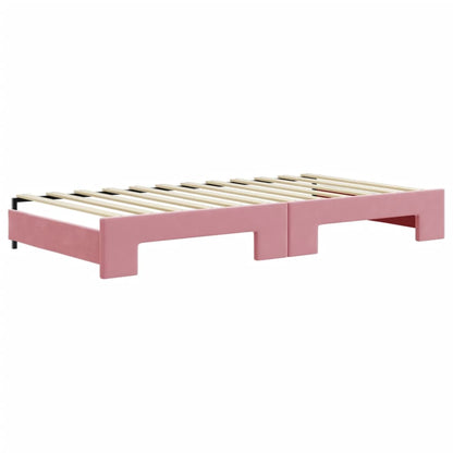 Divano Letto Estraibile con Cassetti Rosa 100x200 cm Velluto