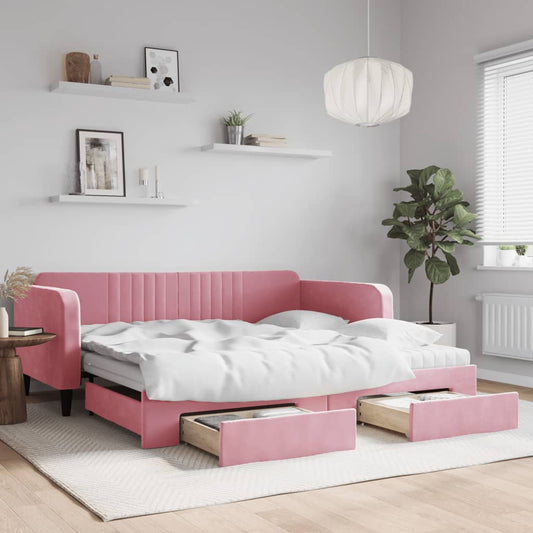 Divano Letto Estraibile con Cassetti Rosa 100x200 cm Velluto | homemem39