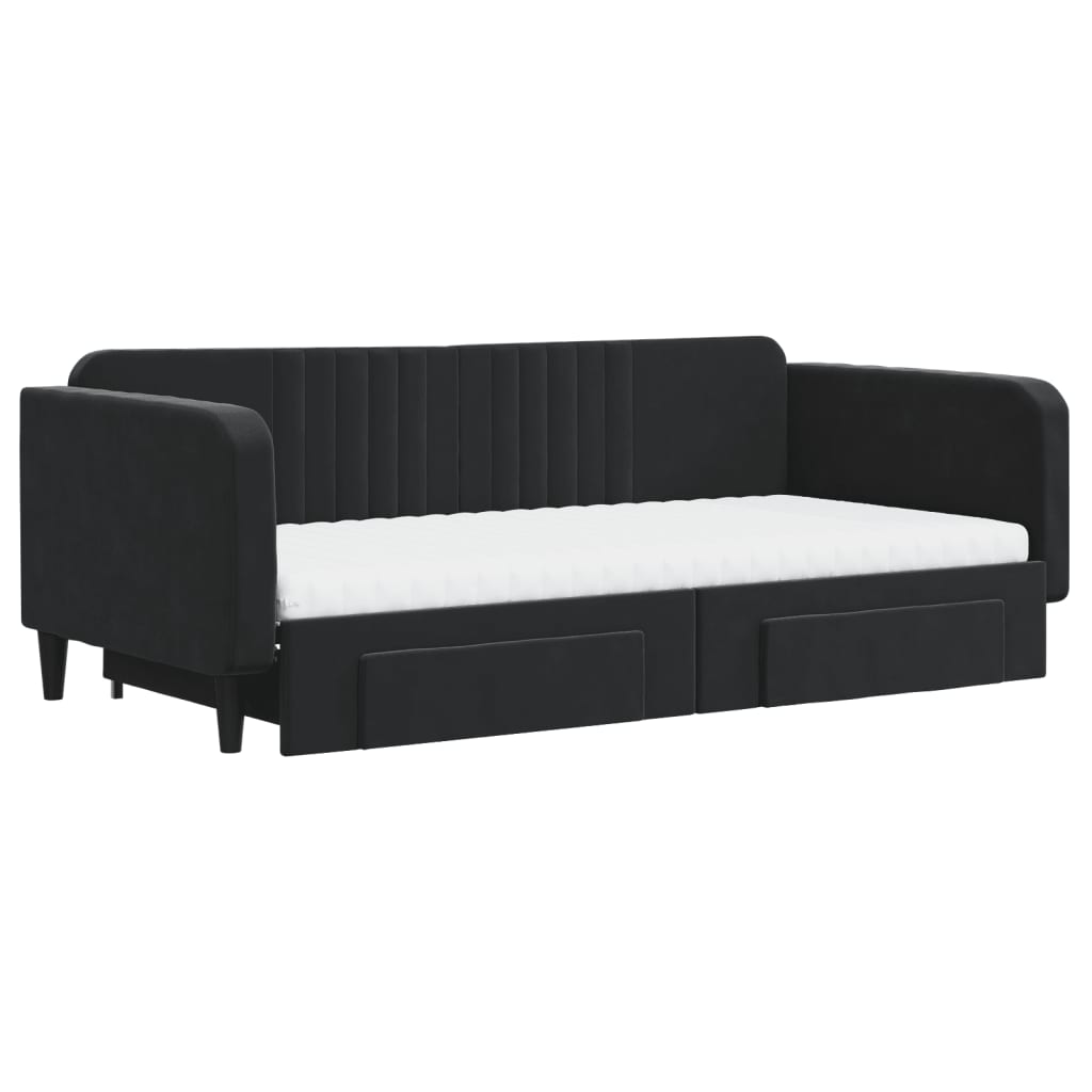 Divano Letto Estraibile con Cassetti Nero 100x200 cm in Velluto - homemem39