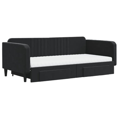 Divano Letto Estraibile con Cassetti Nero 100x200 cm in Velluto - homemem39