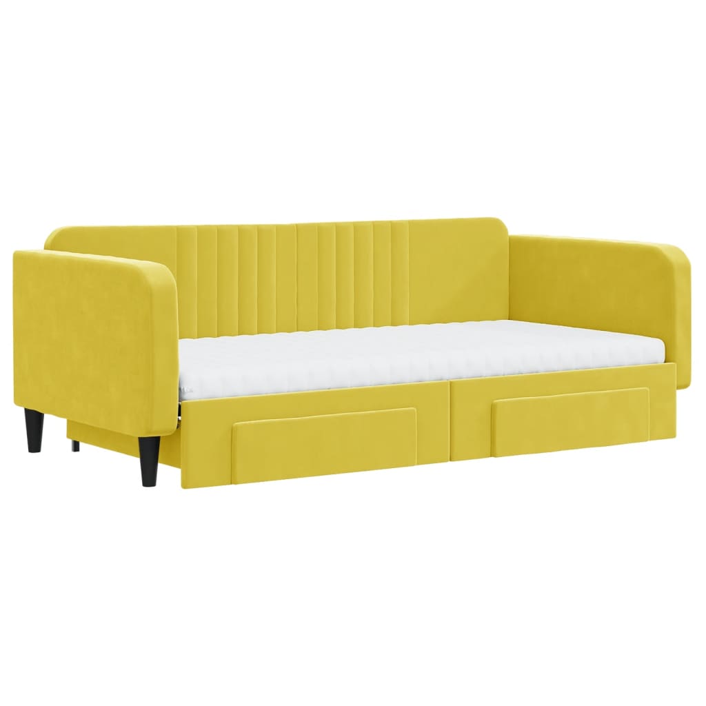 Divano Letto Estraibile con Cassetti Giallo 100x200cm Velluto - homemem39