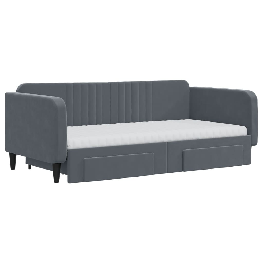 Divano Letto Estraibile Cassetti Grigio Scuro 90x190cm Velluto - homemem39