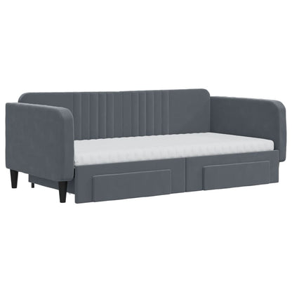 Divano Letto Estraibile Cassetti Grigio Scuro 90x190cm Velluto - homemem39