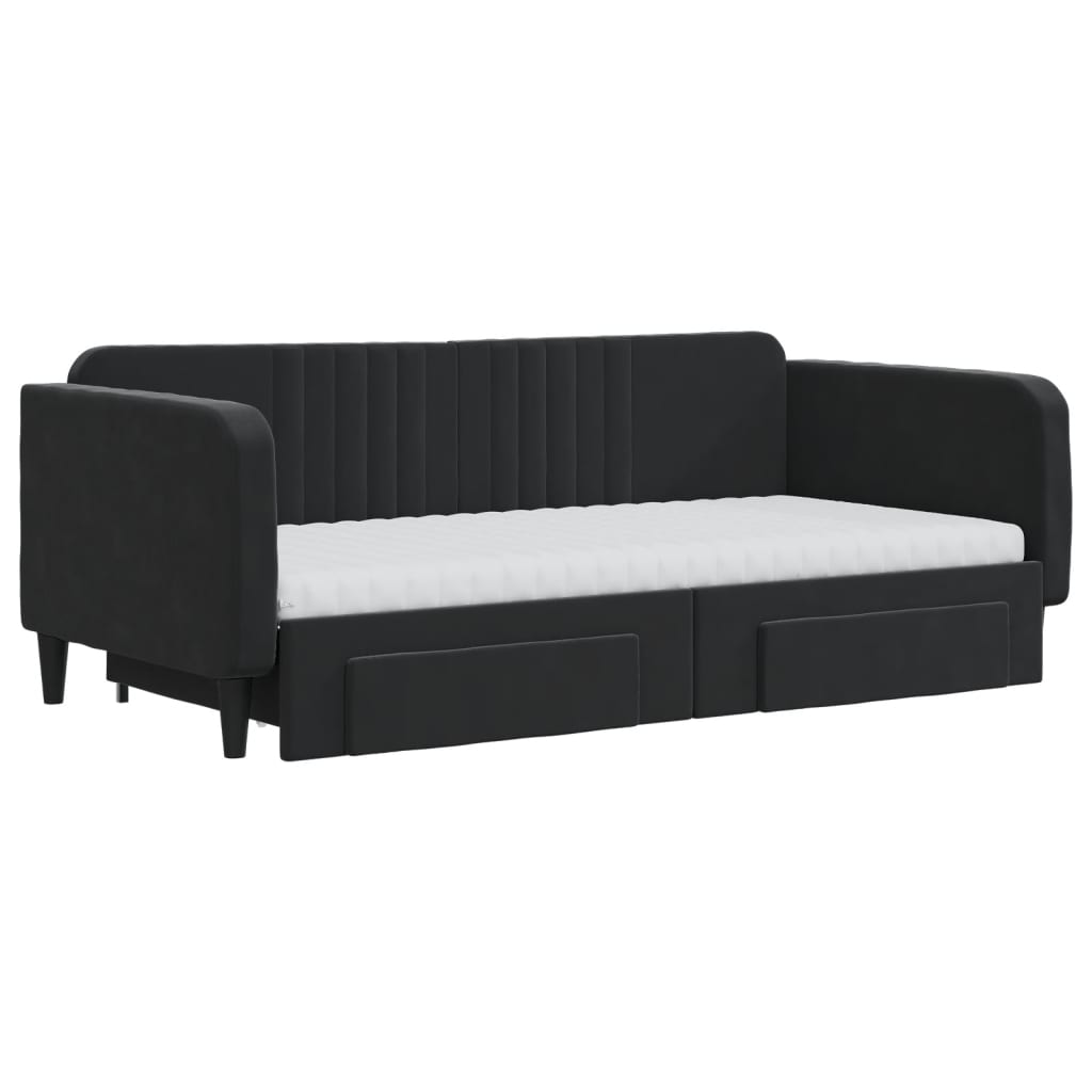 Divano Letto Estraibile con Cassetti Nero 90x190 cm in Velluto