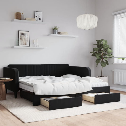 Divano Letto Estraibile con Cassetti Nero 90x190 cm in Velluto | homemem39