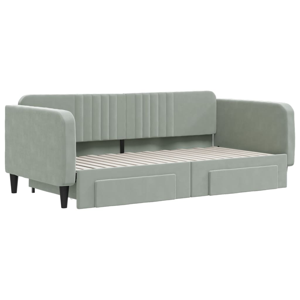 Divano Letto Estraibile Cassetti Grigio Chiaro 100x190 Velluto